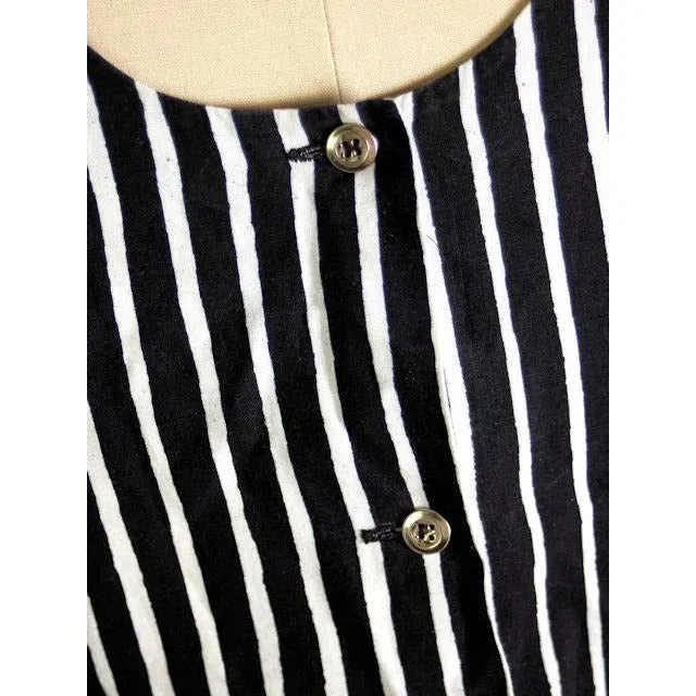 Vintage Marimekko Suomi Finland Black & White Stripes Piccolo Jokapoika Jumper Dress Sz 38/10 1970s