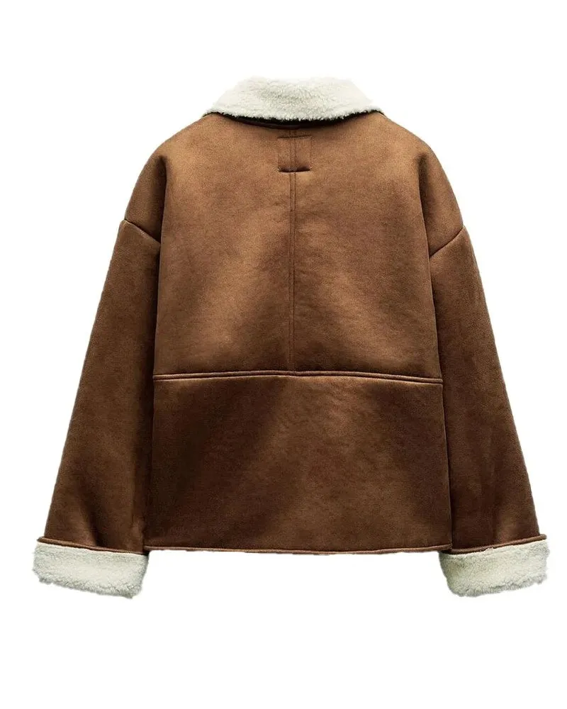 Vintage Thick Warm Fur Coat Brown Jacket Women