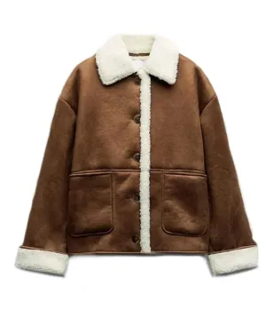 Vintage Thick Warm Fur Coat Brown Jacket Women
