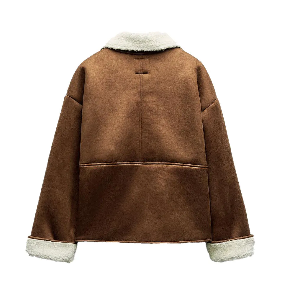 Vintage Thick Warm Fur Coat Brown Jacket Women