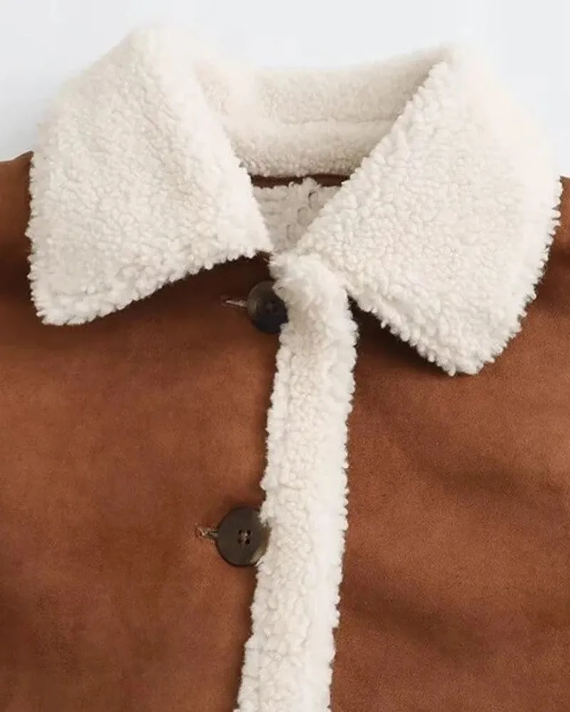 Vintage Thick Warm Fur Coat Brown Jacket Women