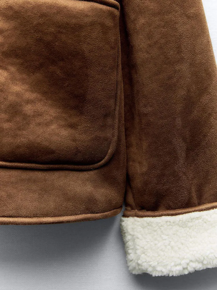 Vintage Thick Warm Fur Coat Brown Jacket Women