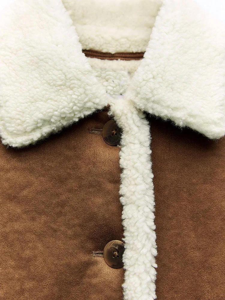 Vintage Thick Warm Fur Coat Brown Jacket Women