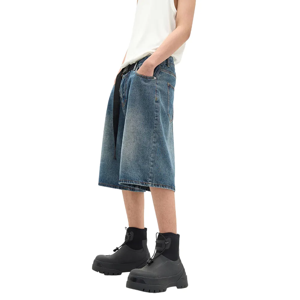 Vintage Washed Belted Denim Shorts