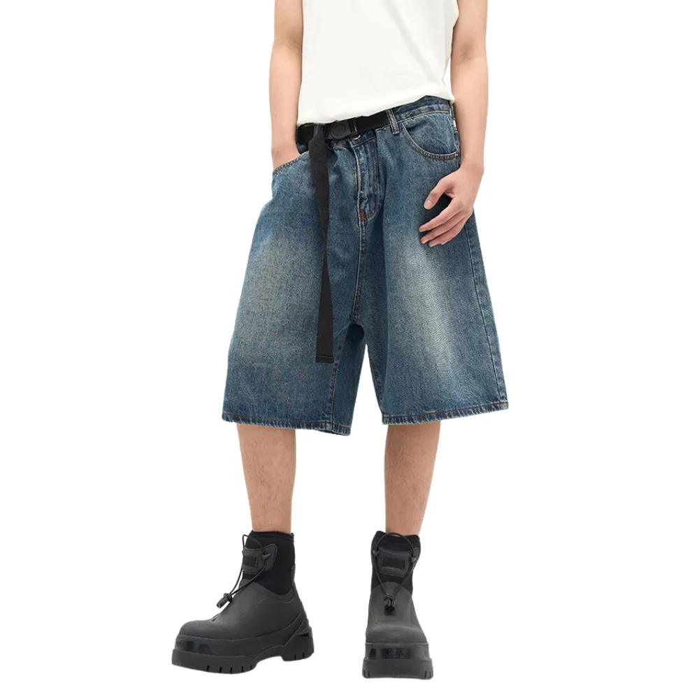 Vintage Washed Belted Denim Shorts