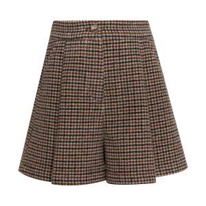 Virgin Wool Shorts Houndstooth Brown