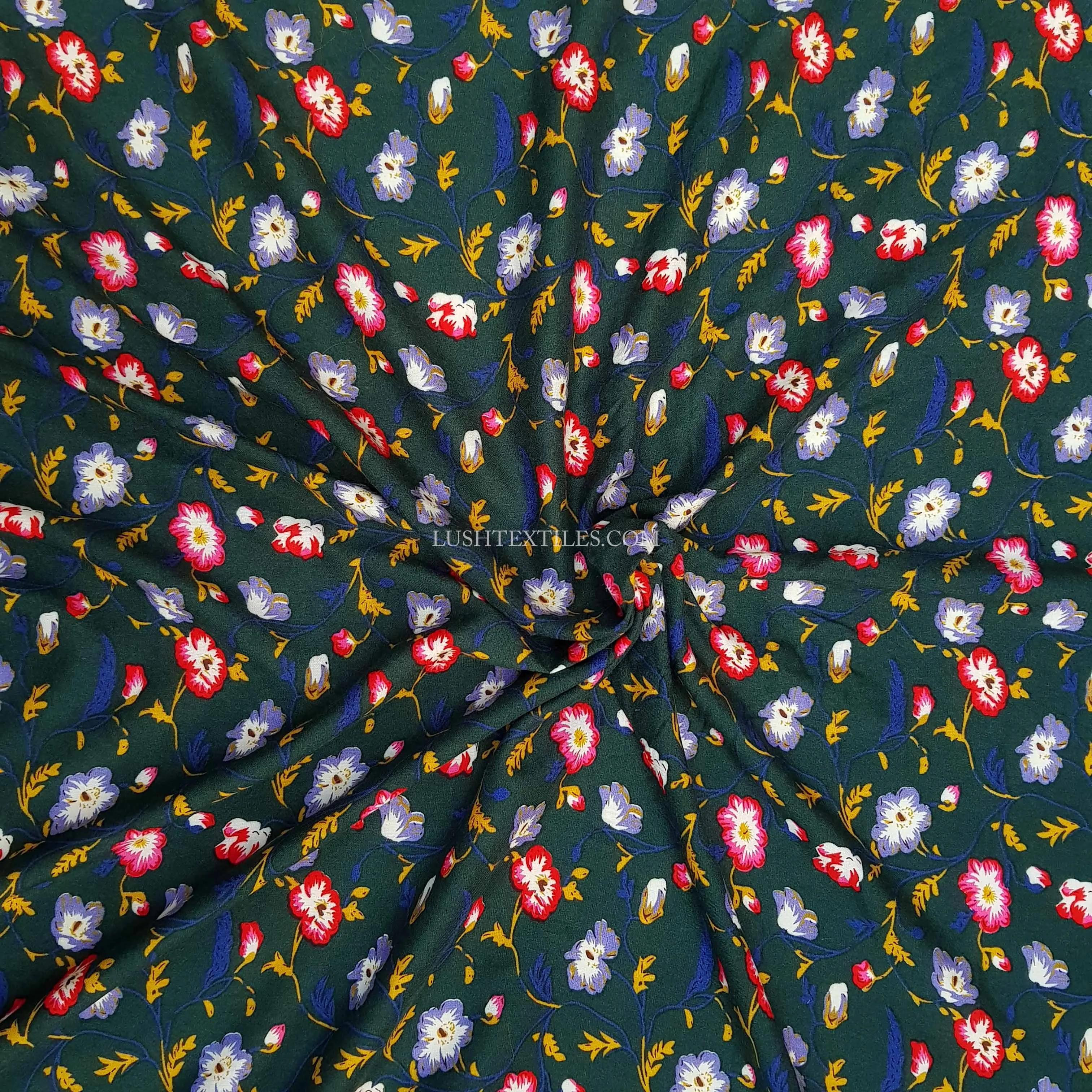 Viscose Elegant Floral Fabric, Bottle Green