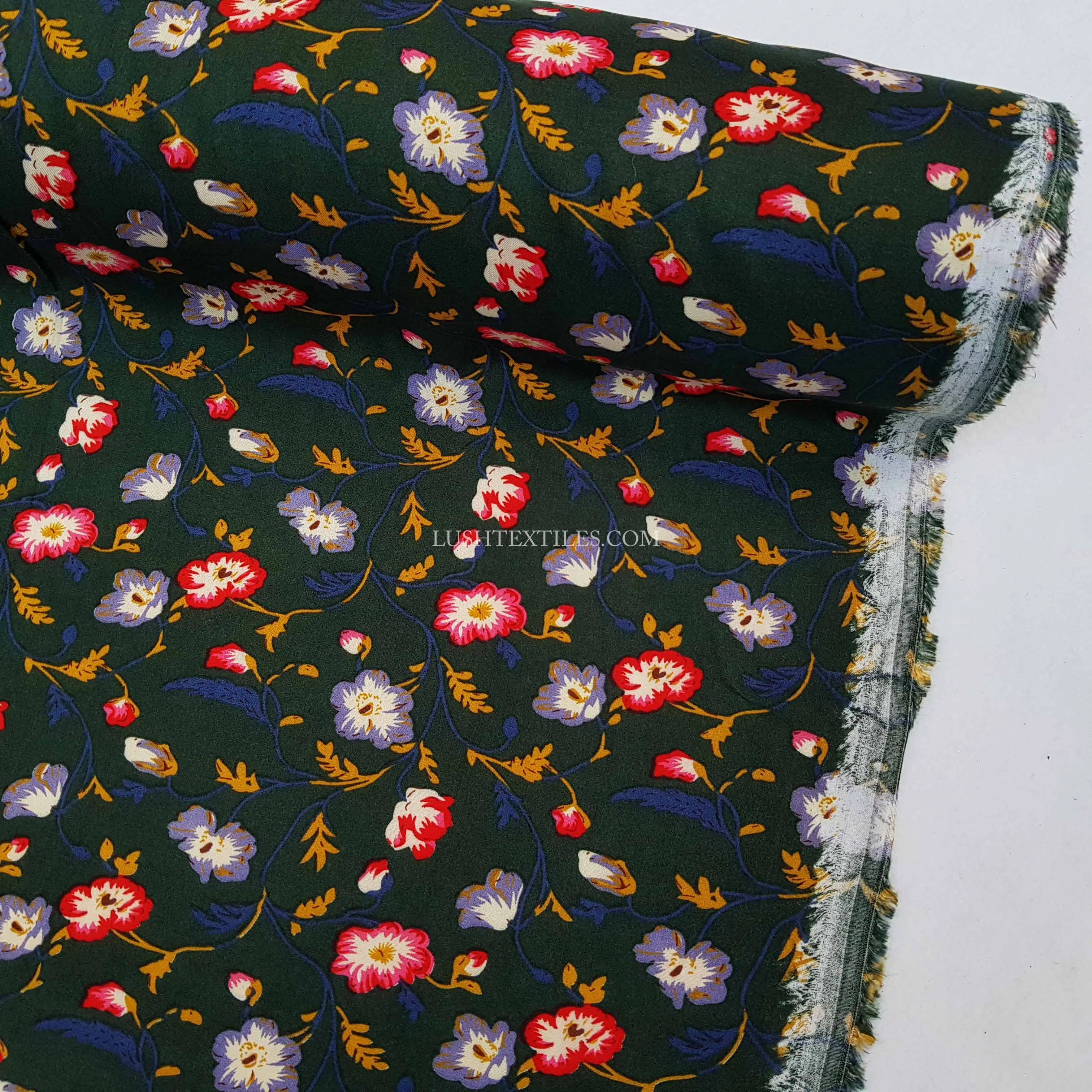 Viscose Elegant Floral Fabric, Bottle Green