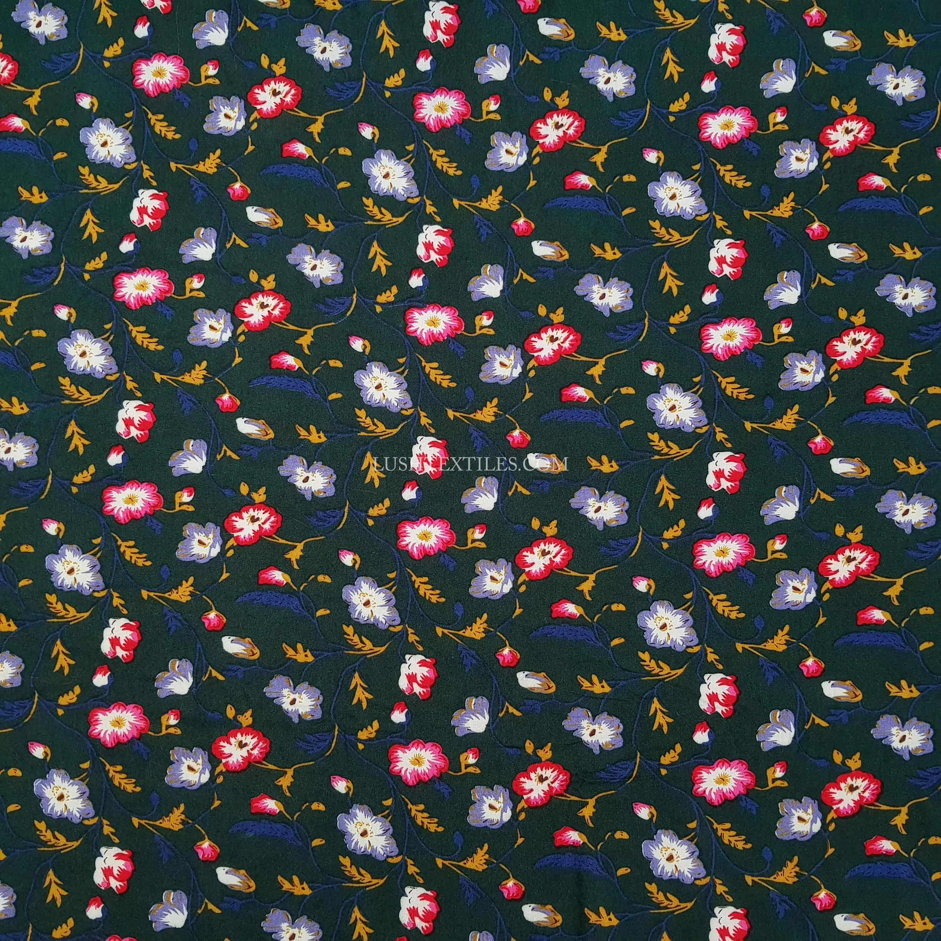 Viscose Elegant Floral Fabric, Bottle Green