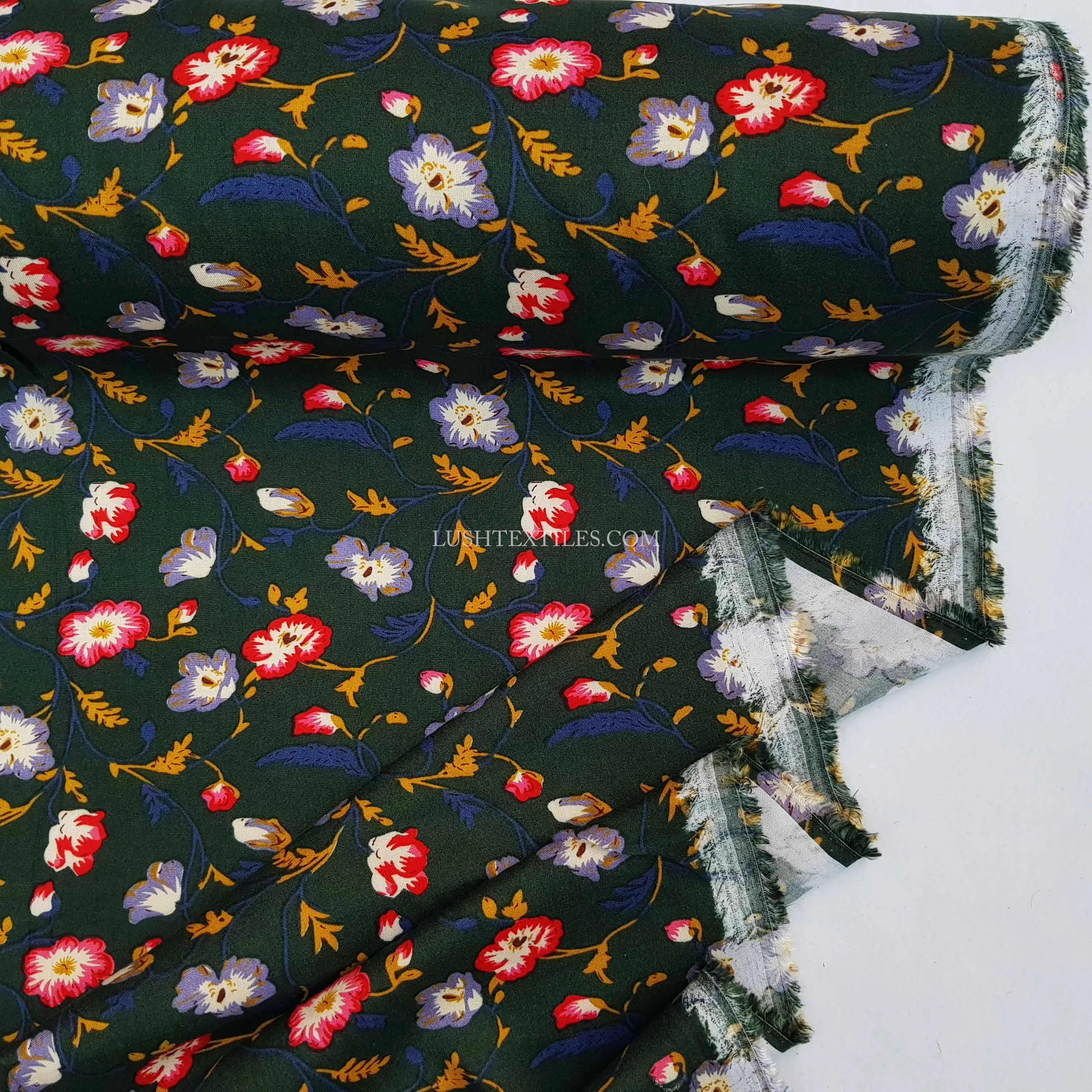 Viscose Elegant Floral Fabric, Bottle Green
