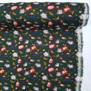 Viscose Elegant Floral Fabric, Bottle Green
