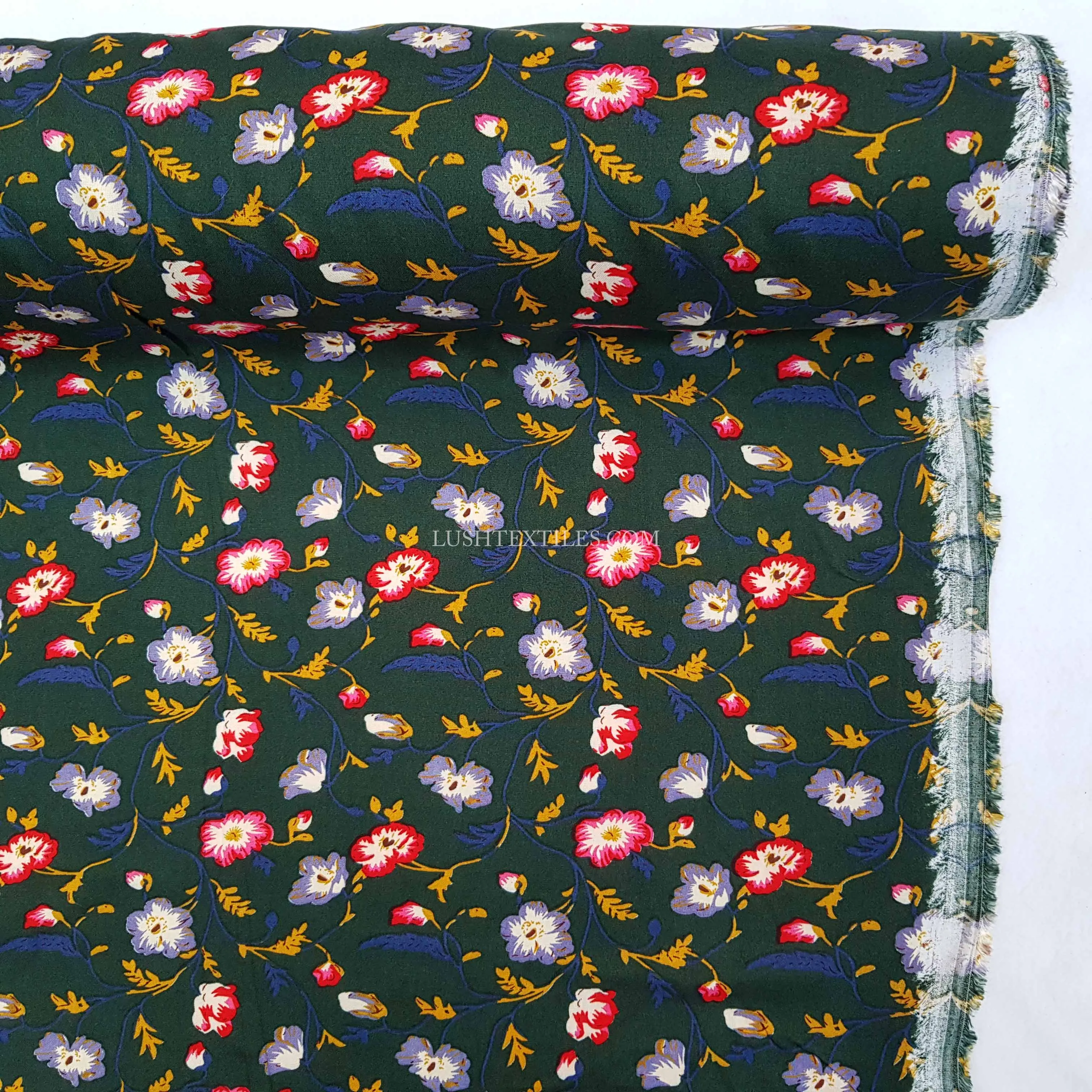 Viscose Elegant Floral Fabric, Bottle Green