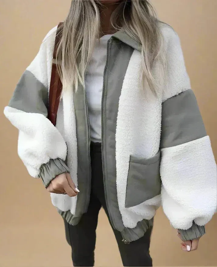 Warm fleece jackets with buttons and zip for women