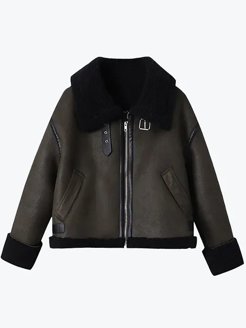 Warm Lapel Lamb Fur Moto Jacket