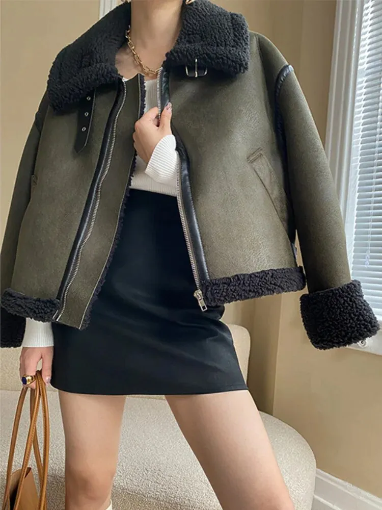 Warm Lapel Lamb Fur Moto Jacket