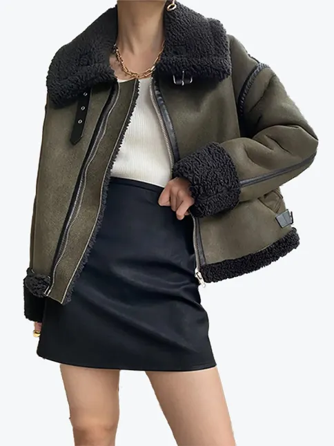 Warm Lapel Lamb Fur Moto Jacket