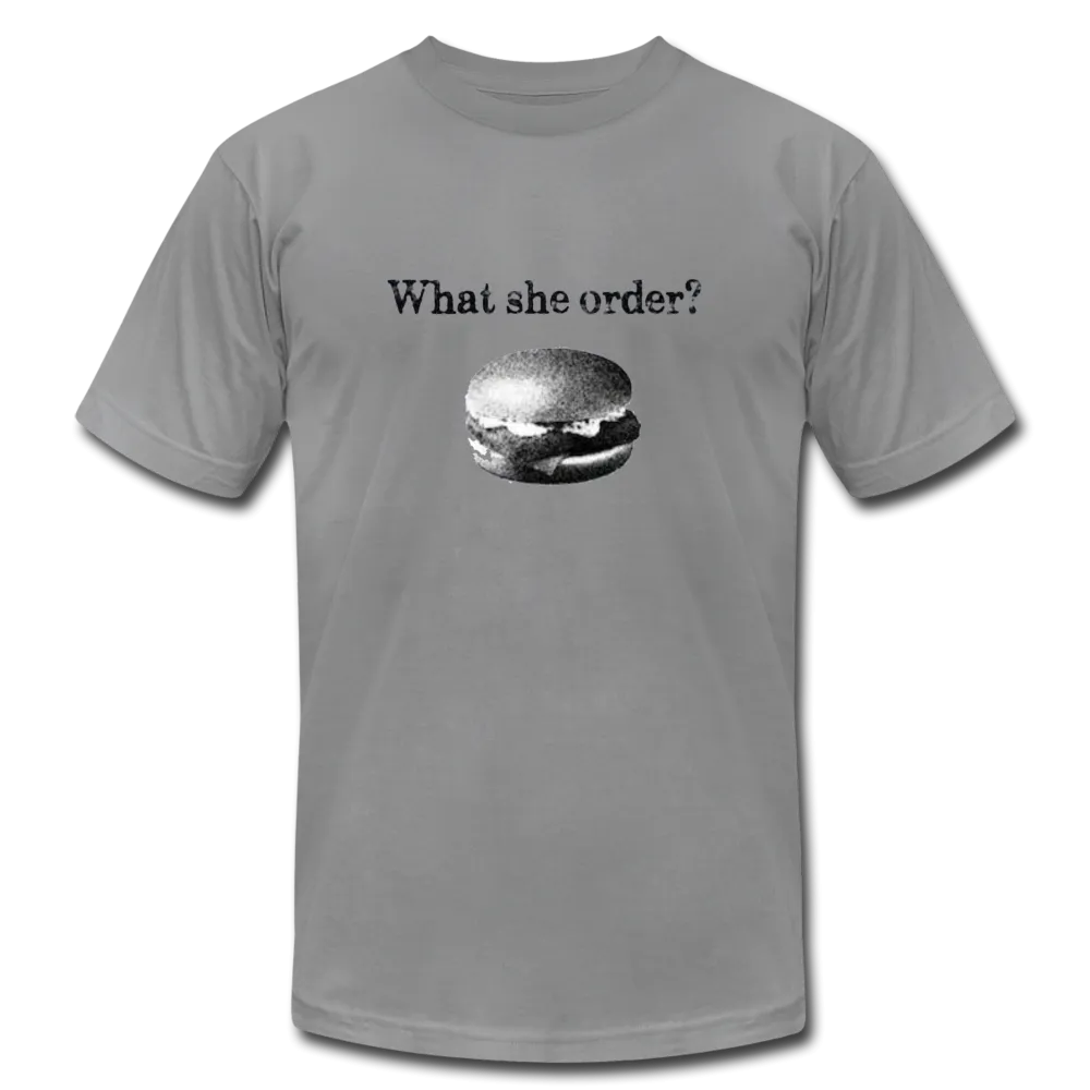 What She Order? Fish Filet Funny Men/Unisex Premium Adult T-Shirt