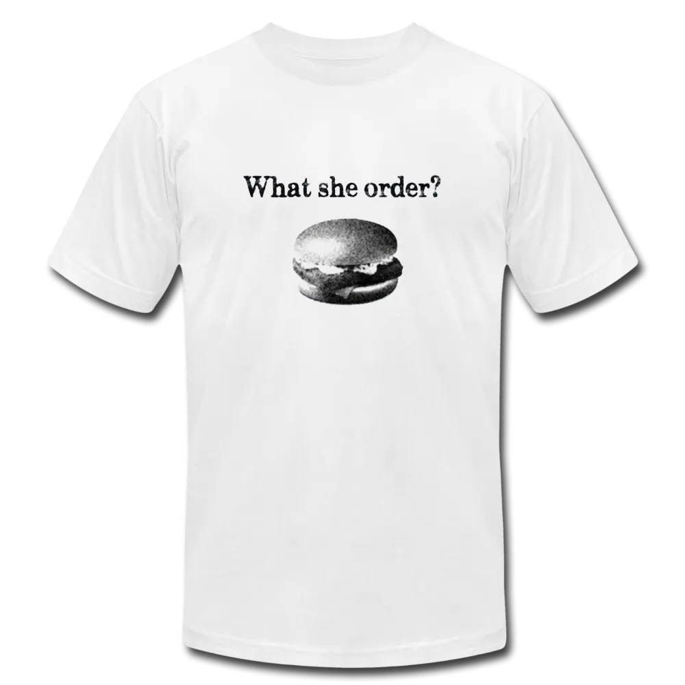 What She Order? Fish Filet Funny Men/Unisex Premium Adult T-Shirt