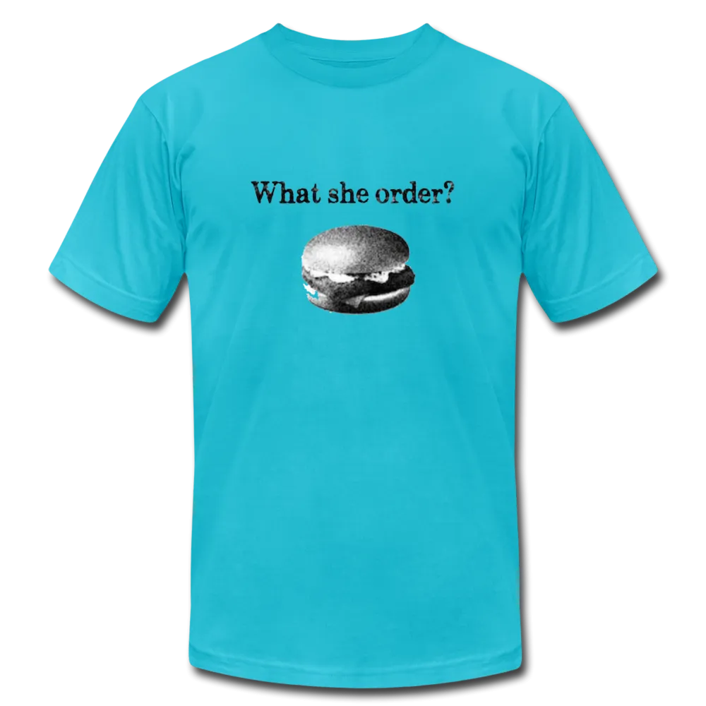 What She Order? Fish Filet Funny Men/Unisex Premium Adult T-Shirt