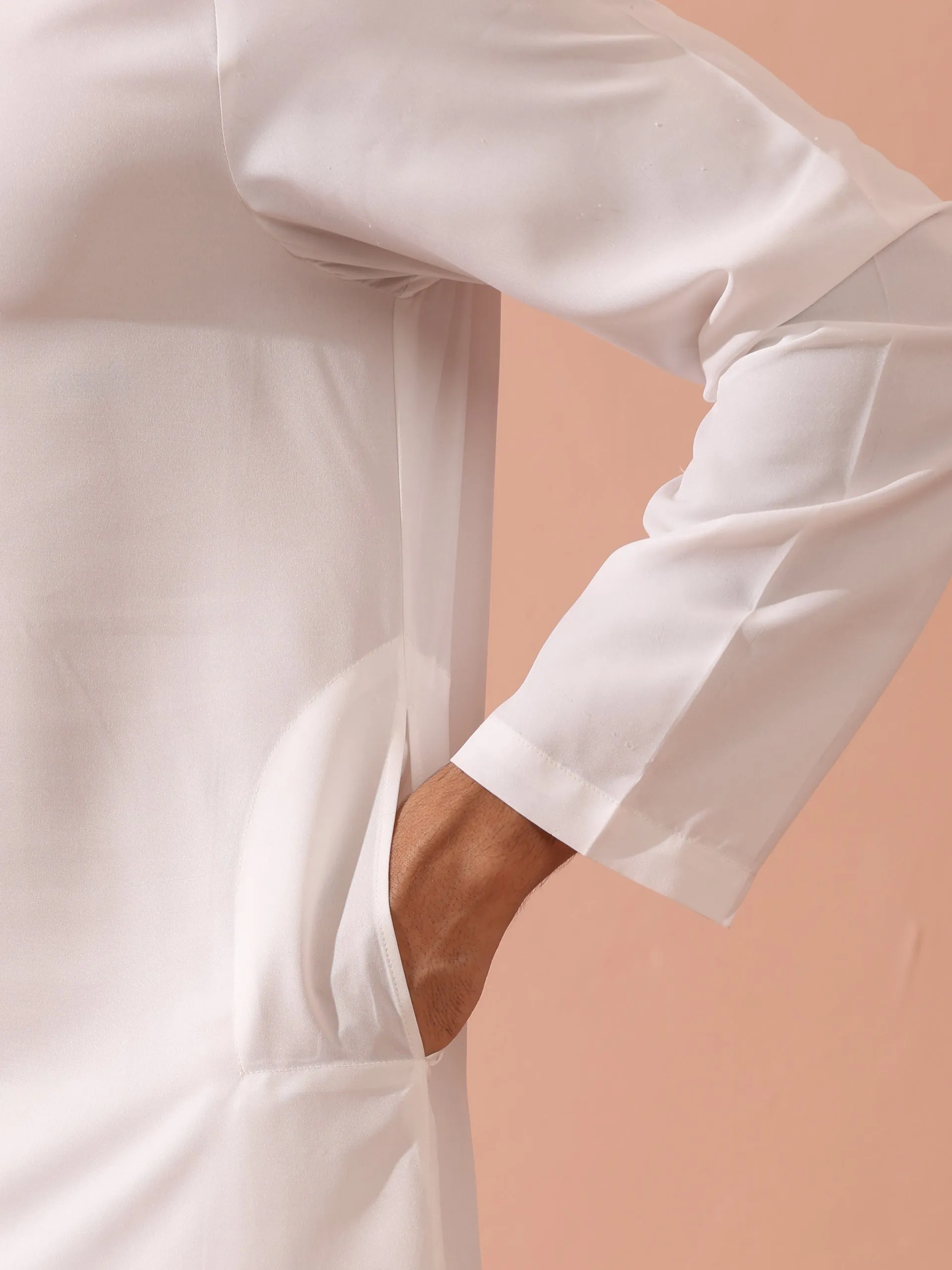 White & Gold Sequin Crepe Kurta with Hidden Placket