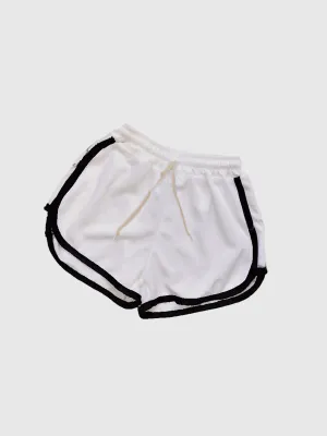 White Contrast Striped Dolphine Shorts