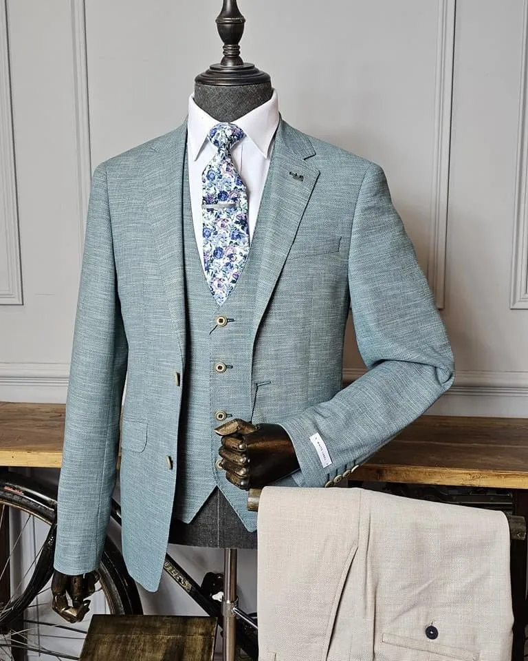 White Label Mens Waistcoat Tapered Fit Green Summer Twill