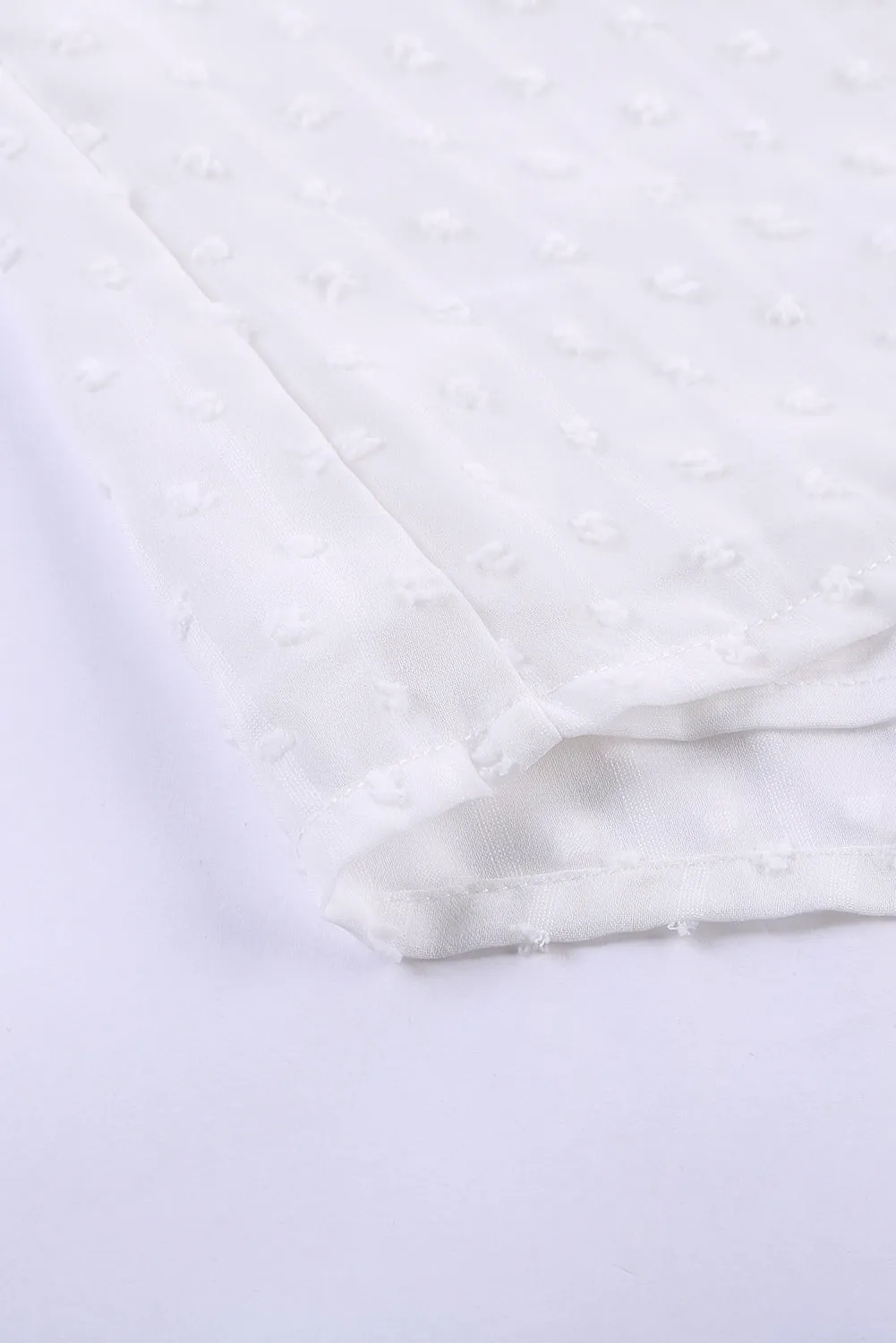 White Lace Splicing V-Neck Swiss Dot Short Sleeve Top