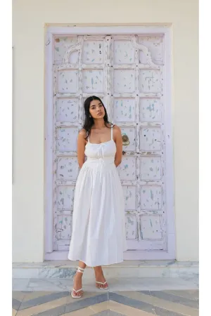 White Solid Strappy Midi Dress