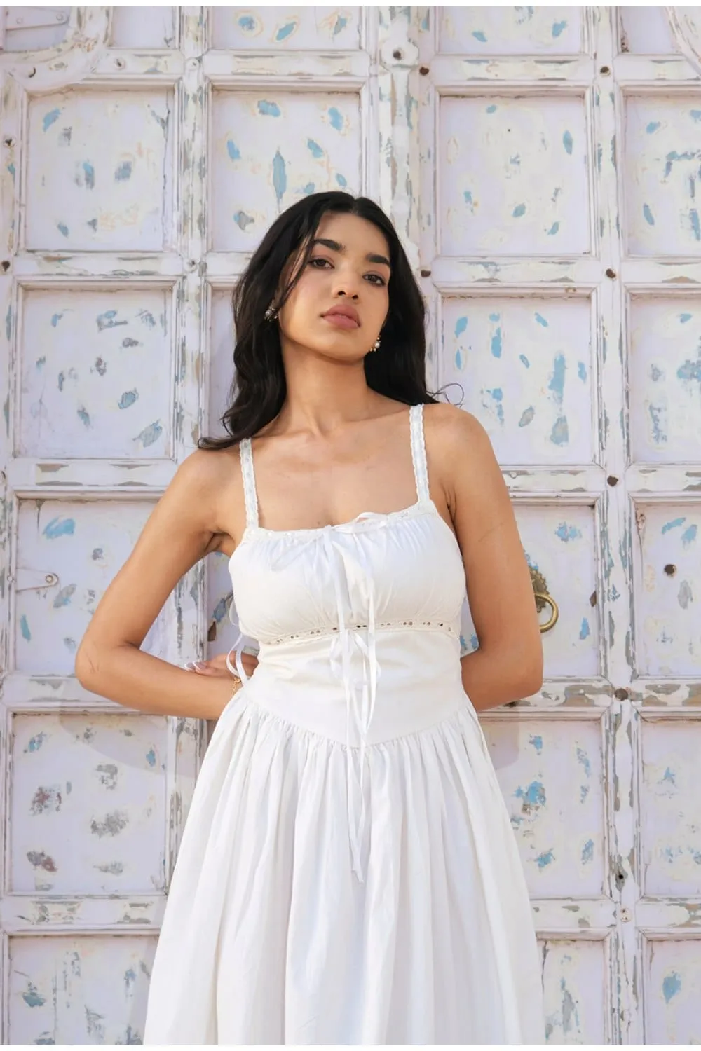 White Solid Strappy Midi Dress