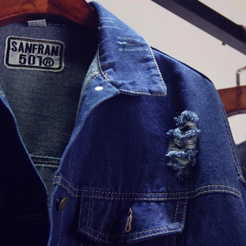 Women Jacket Coats Hole Denim Jackets Loose Bat Sleeve