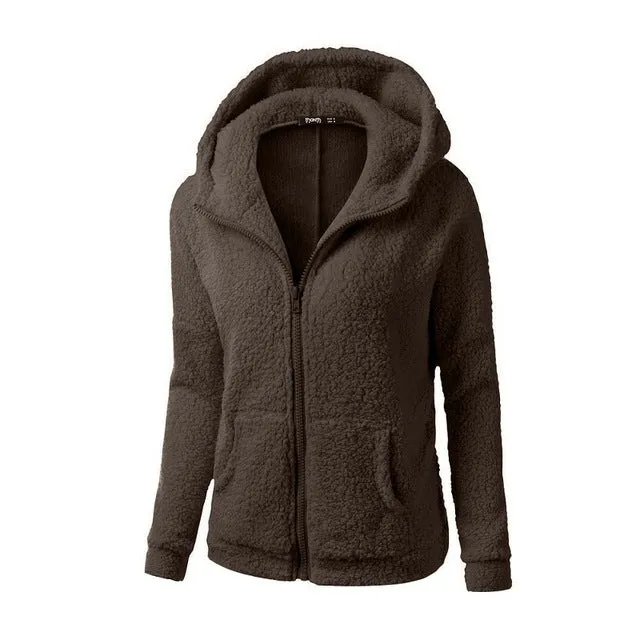 Women Solid Coloor Coat Thicken Soft Fleece Winter Autumn Warm Jacket Hooded Zipper Overcoat Female Fashion Casual Outwear