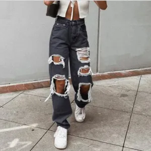 Womens Ripped Loose Fit Jeans