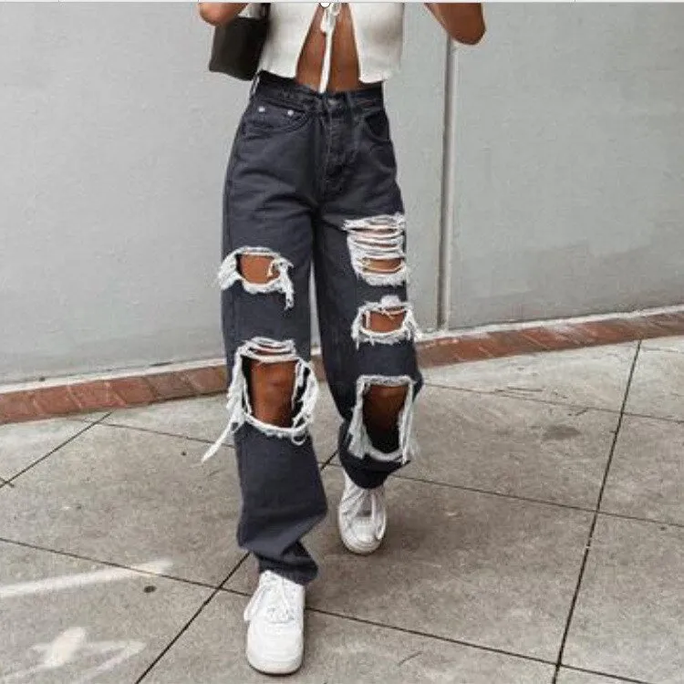 Womens Ripped Loose Fit Jeans