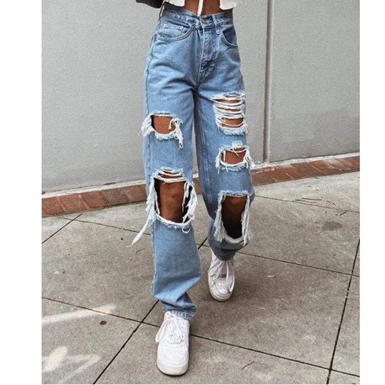 Womens Ripped Loose Fit Jeans