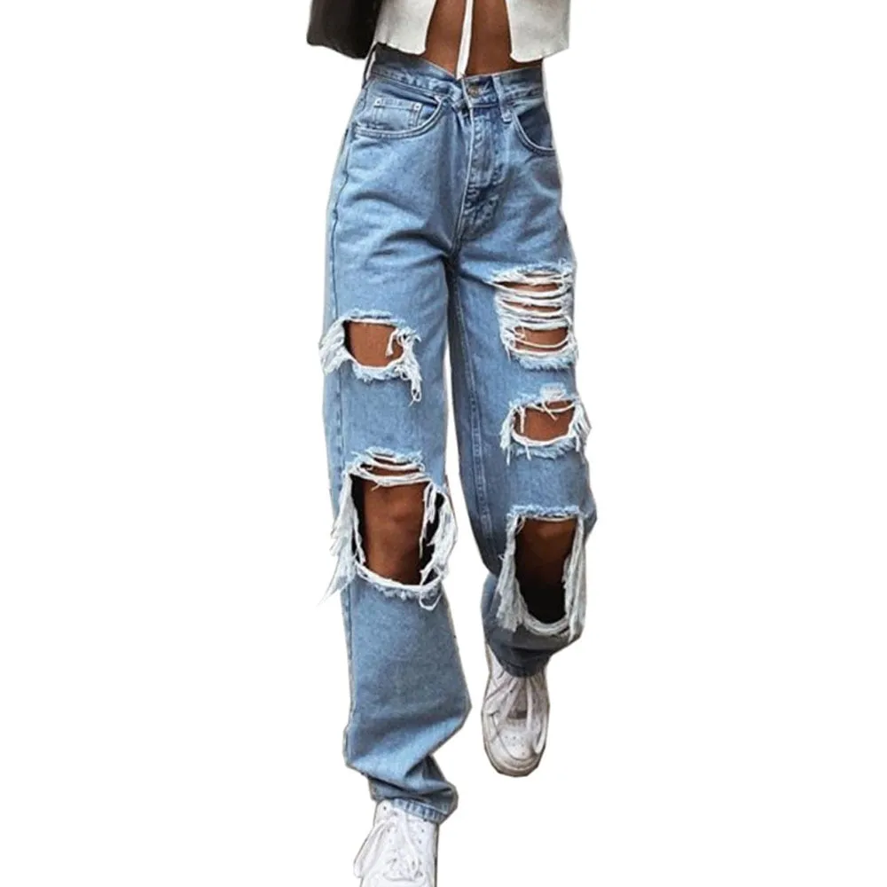 Womens Ripped Loose Fit Jeans