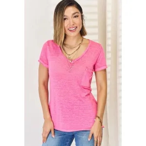 Zenana V-Neck Short Sleeve Slit T-Shirt
