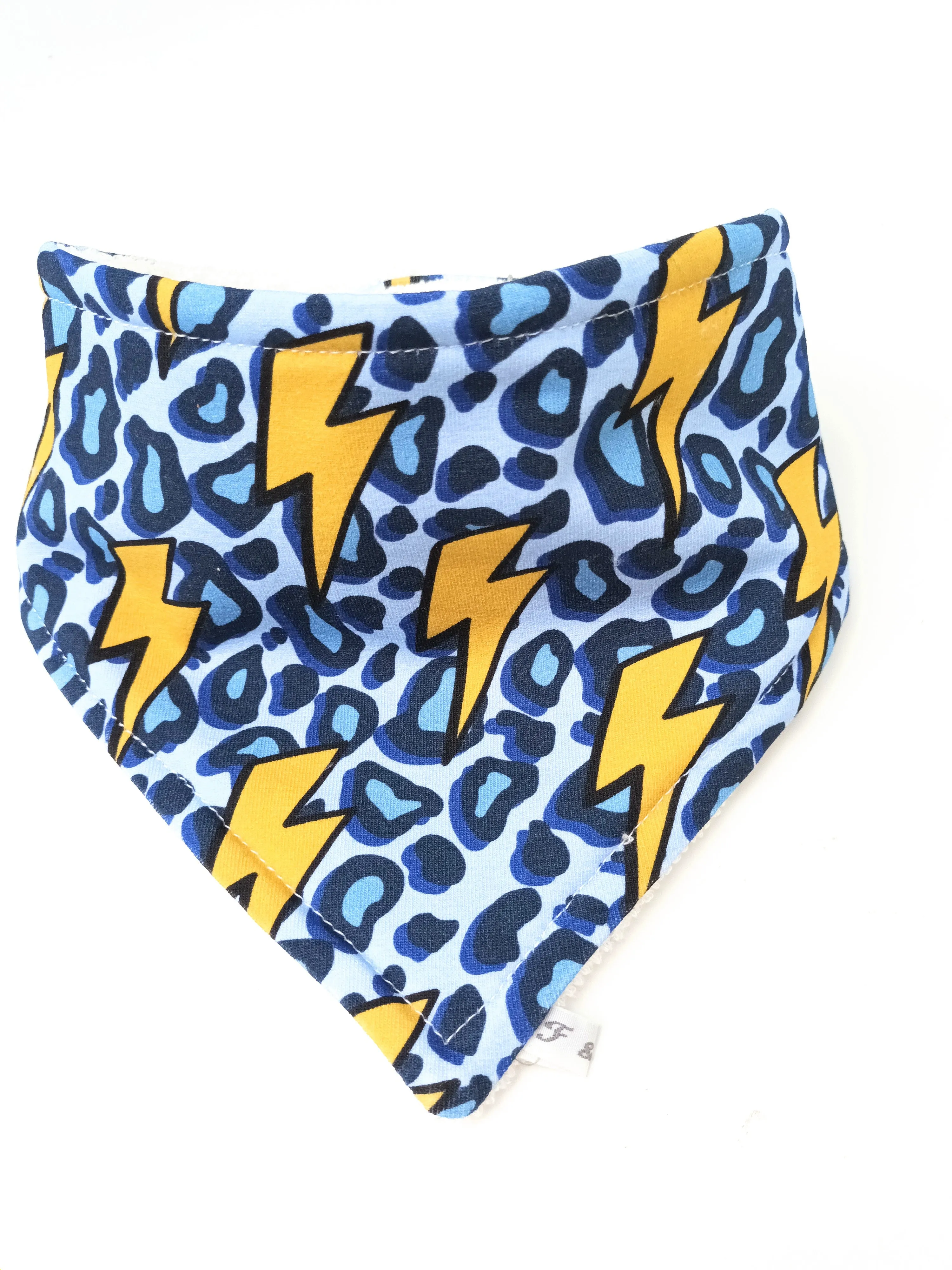 Ziggy Bolt Blue Animal Print Dribble Bib - Bamboo Lined