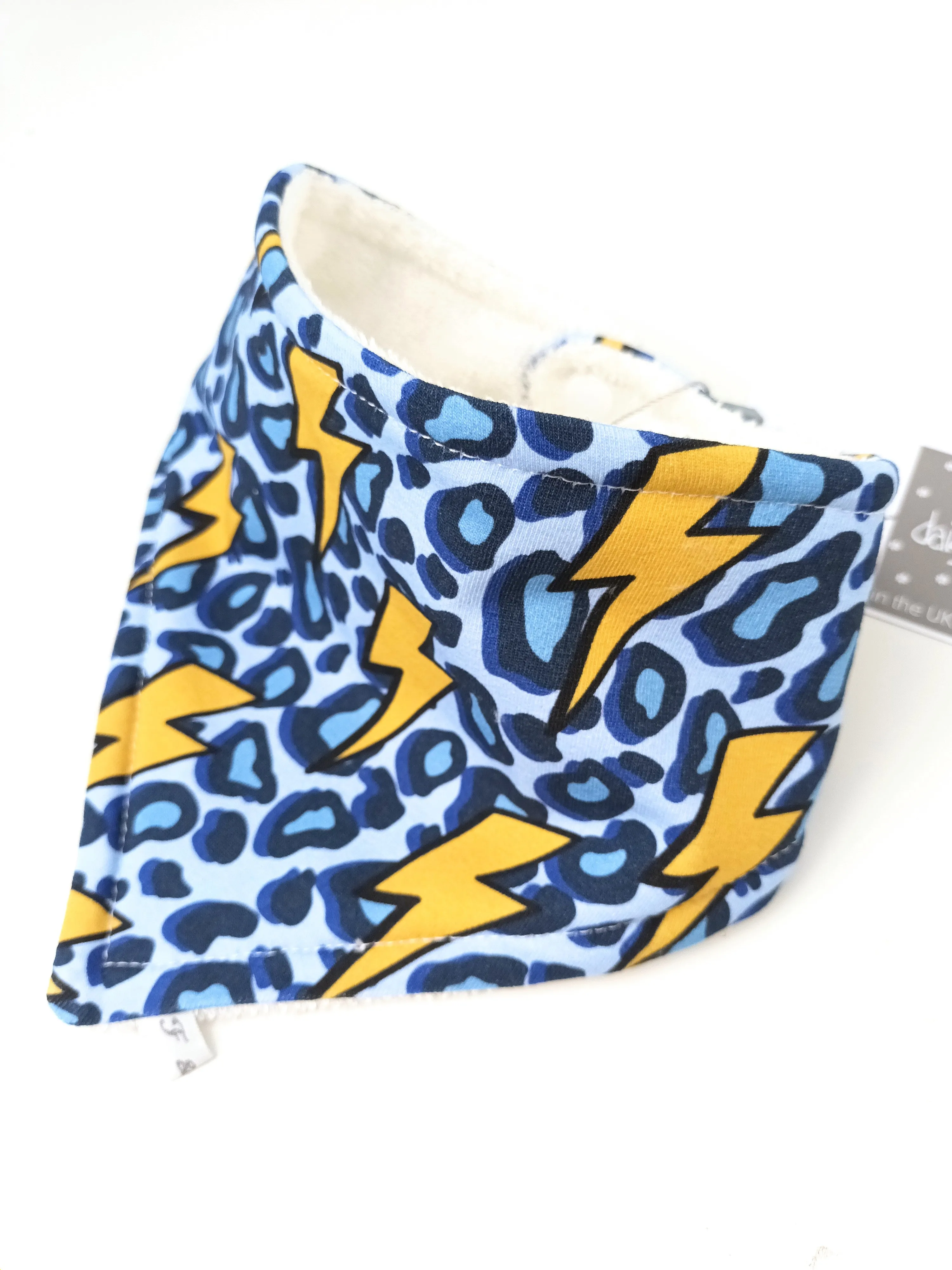 Ziggy Bolt Blue Animal Print Dribble Bib - Bamboo Lined