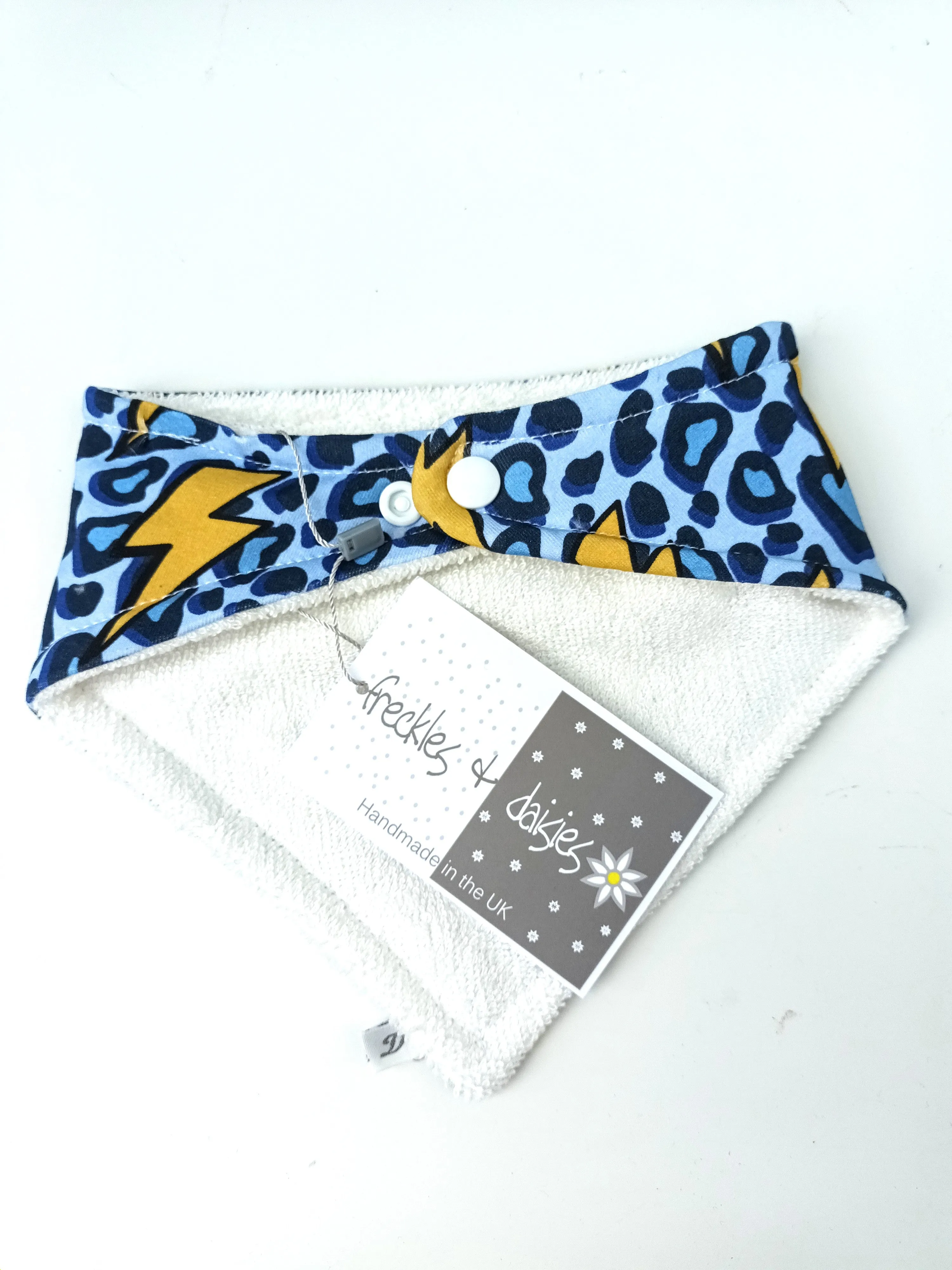 Ziggy Bolt Blue Animal Print Dribble Bib - Bamboo Lined