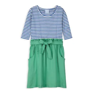 Zoe Pima Dress -- Royal/White Stripe w/ Green