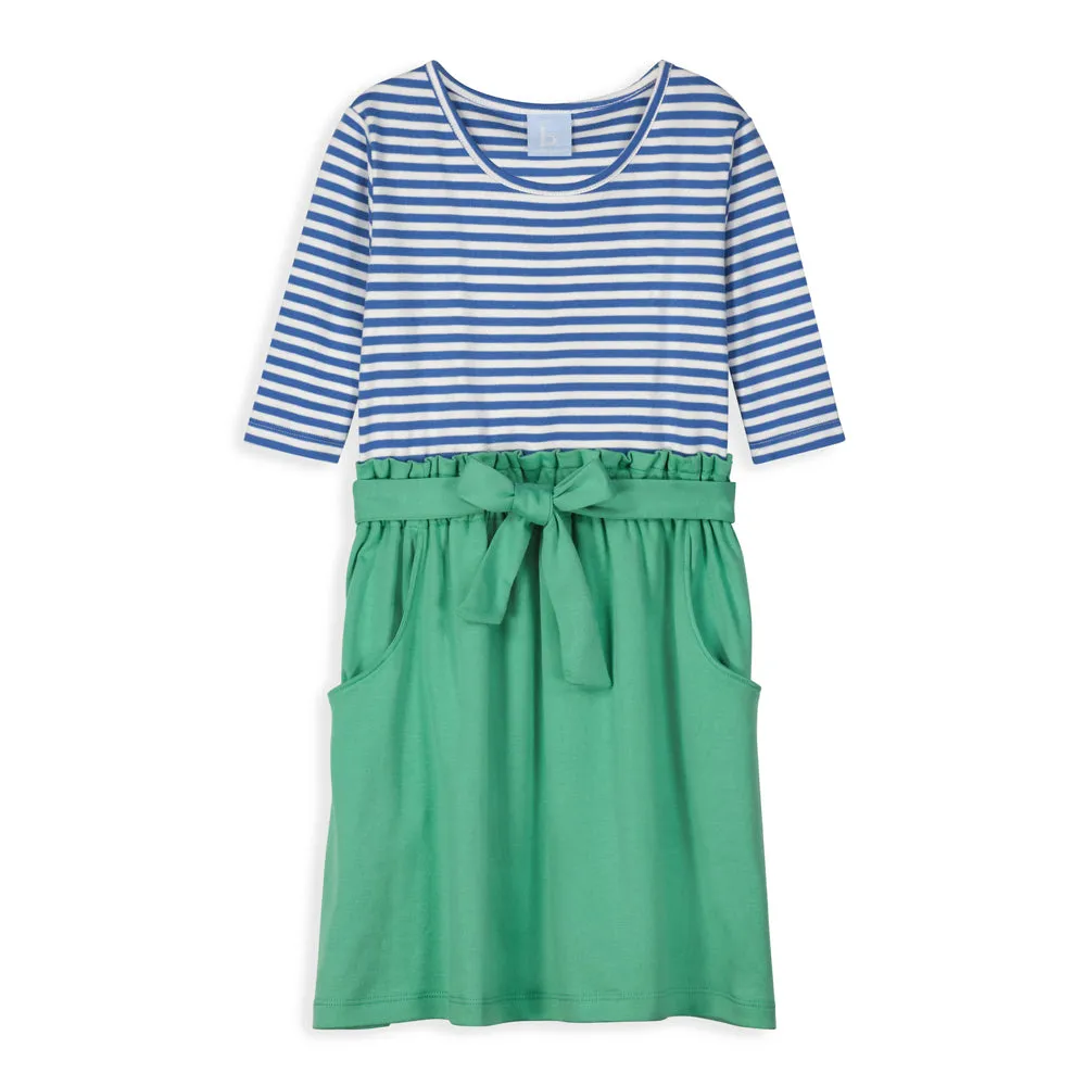 Zoe Pima Dress -- Royal/White Stripe w/ Green
